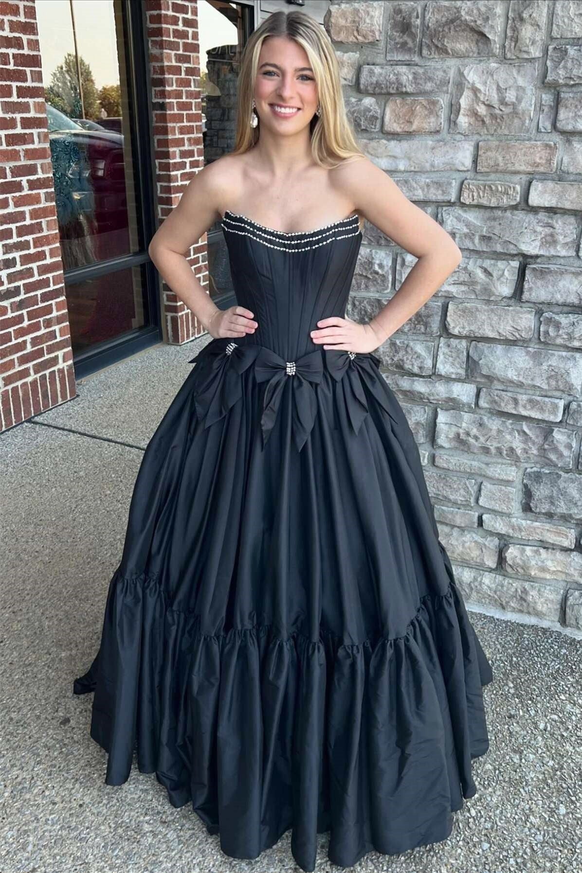 Strapless Red A-line Dress with Bows