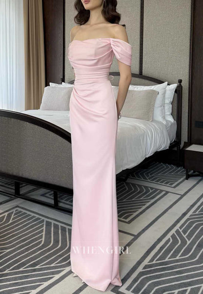 Pink Off Shoulder Ruched Sheath Maxi Dress