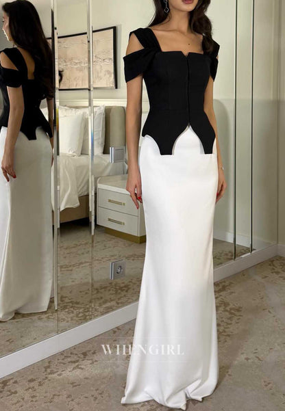 Elegant Off Shoulder Peplum Two Tone Mermaid Cocktail Dress