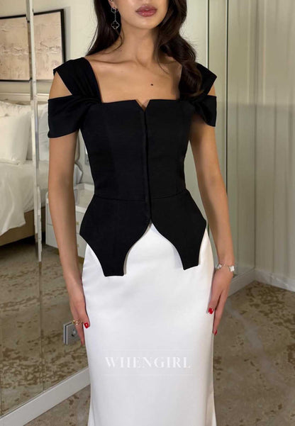 Elegant Off Shoulder Peplum Two Tone Mermaid Cocktail Dress