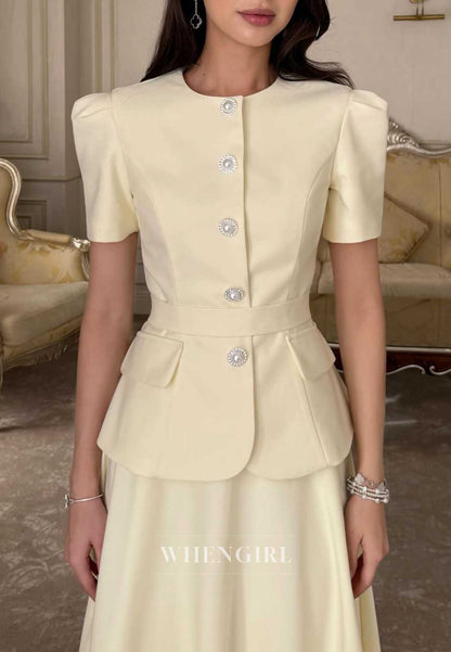 Elegant Yellow Short Sleeves Two Piece Cocktail Dress
