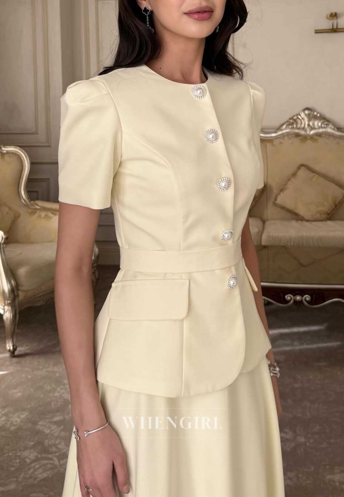 Elegant Yellow Short Sleeves Two Piece Cocktail Dress