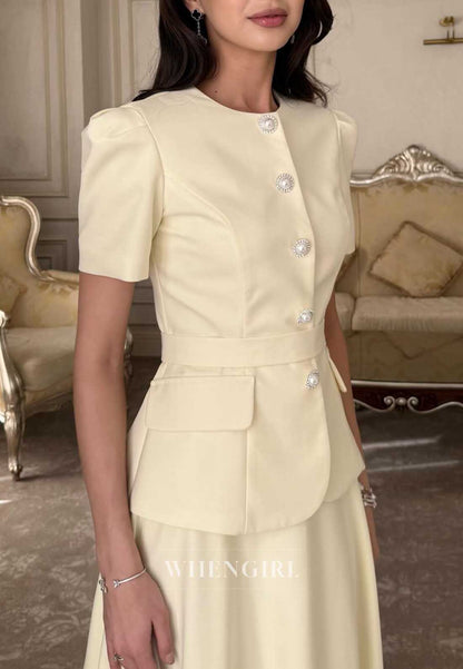 Elegant Yellow Short Sleeves Two Piece Cocktail Dress