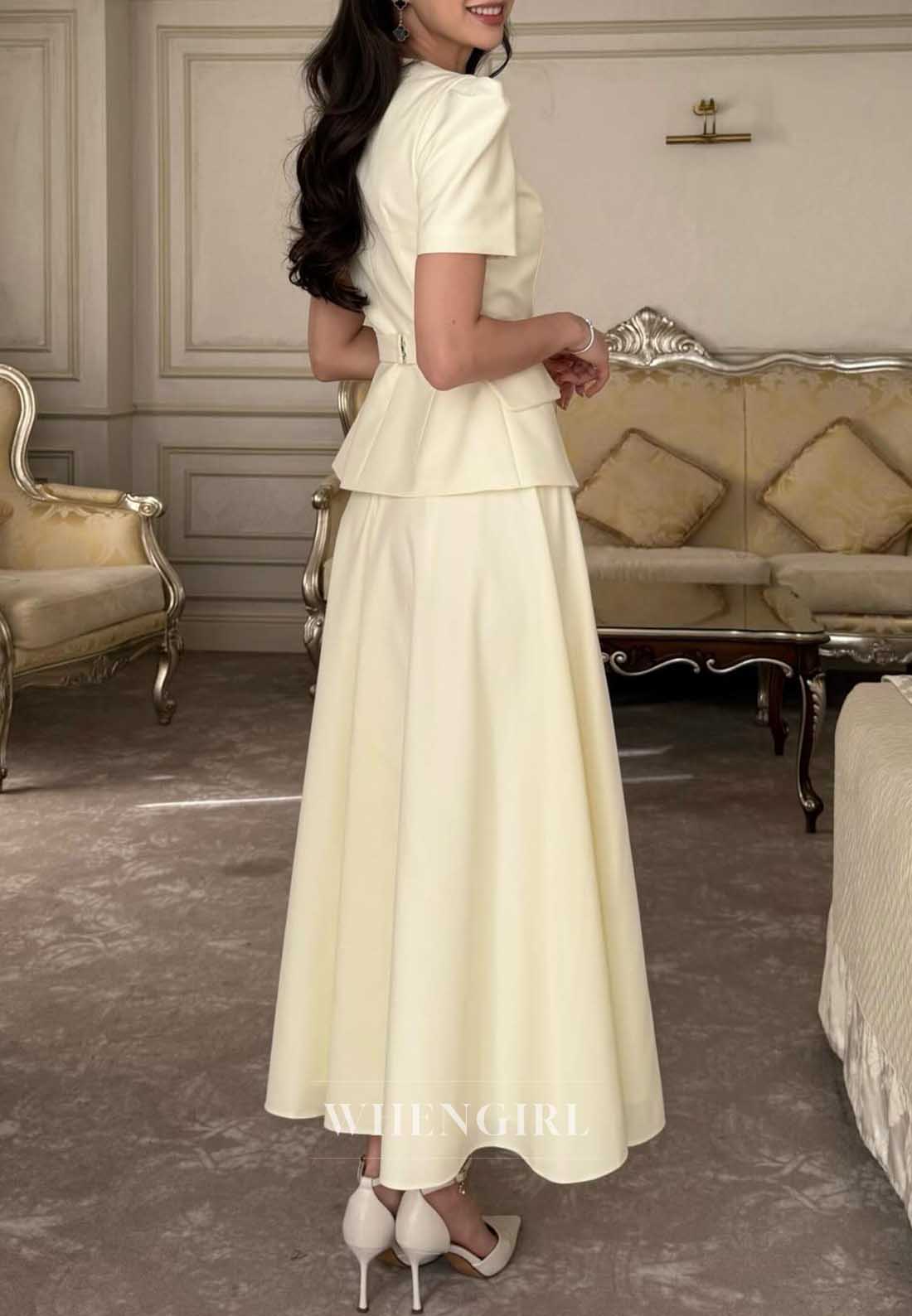 Elegant Yellow Short Sleeves Two Piece Cocktail Dress