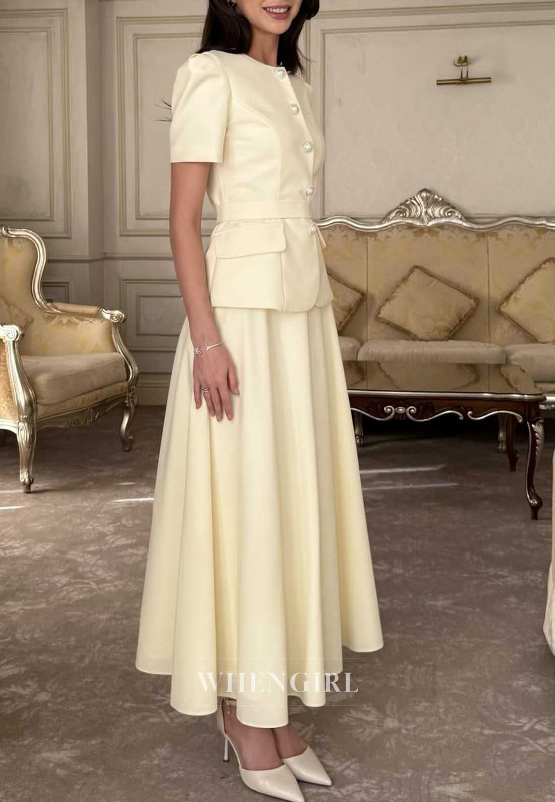 Elegant Yellow Short Sleeves Two Piece Cocktail Dress