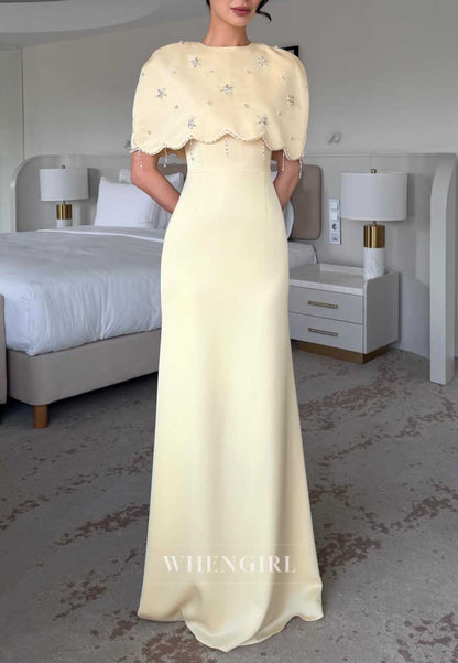 Yellow Beaded Trumpet Formal Dress with Cape