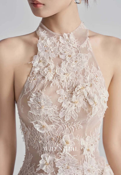 Sheath Halter Sleeveless Appliqued Lace Back Zipper Short Homecoming Dress