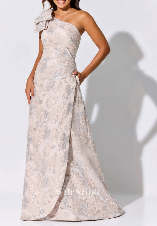 Elegant Bows One-Shoulder Mermaid Sweep Train Pleated Evening Dresses