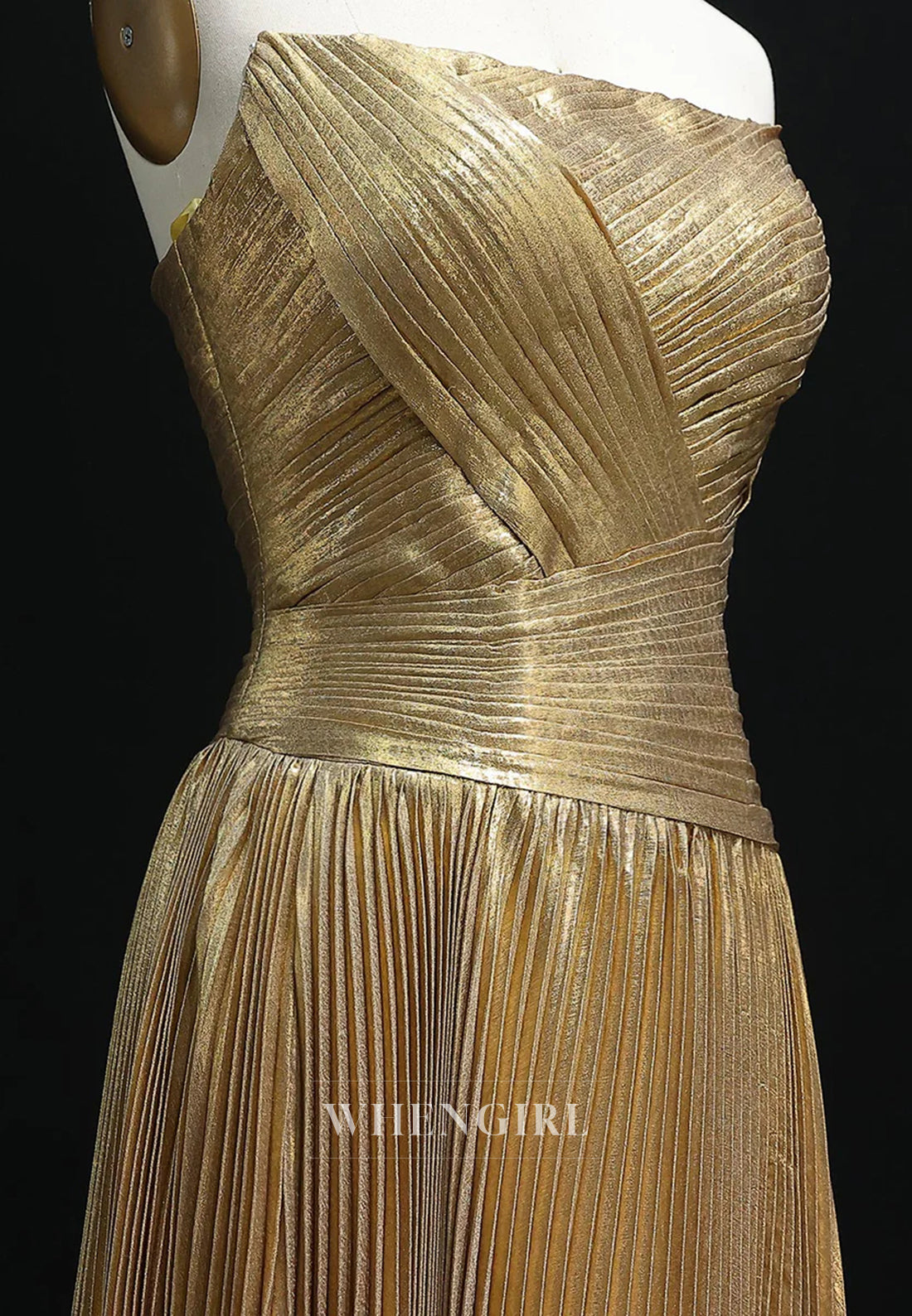 A-Line Gold Pleats Strapless Draped Back Zipper Evening Formal Dress