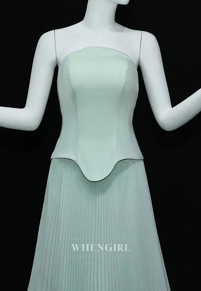 A-Line Tube Top 3D Flower Pleated Court Train Evening Formal Dress