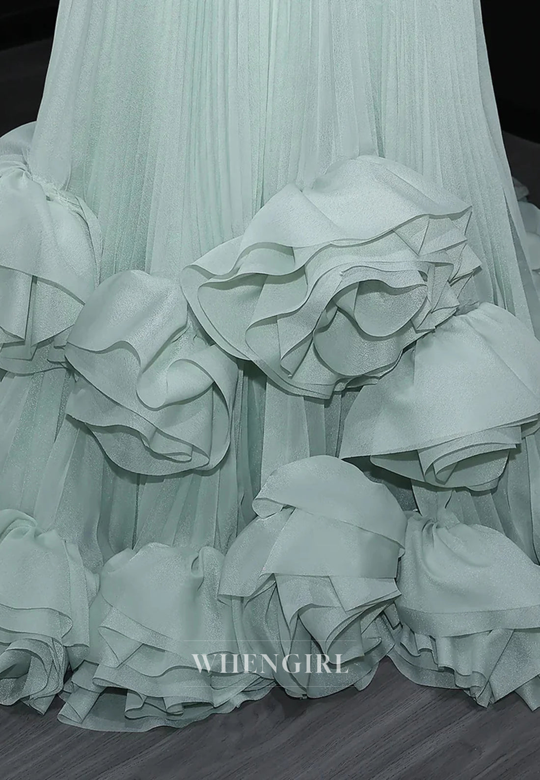 A-Line Tube Top 3D Flower Pleated Court Train Evening Formal Dress