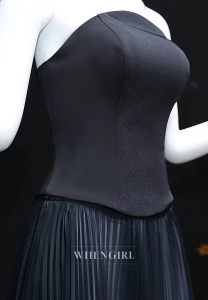 A-Line Tube Top 3D Flower Pleated Court Train Evening Formal Dress
