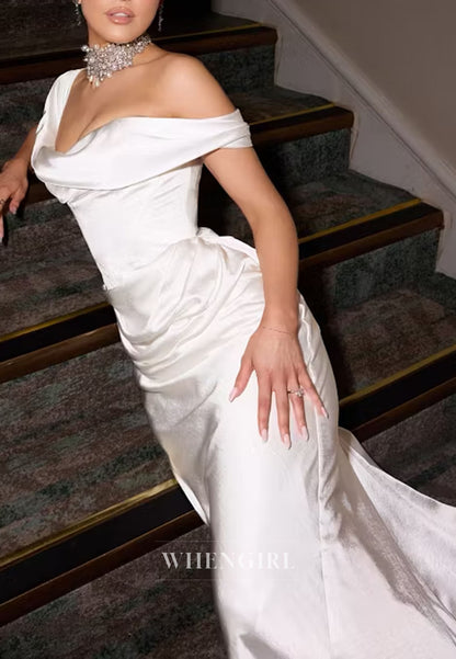 Elegant Pleated Mermaid Lace Up Satin Wedding Dress