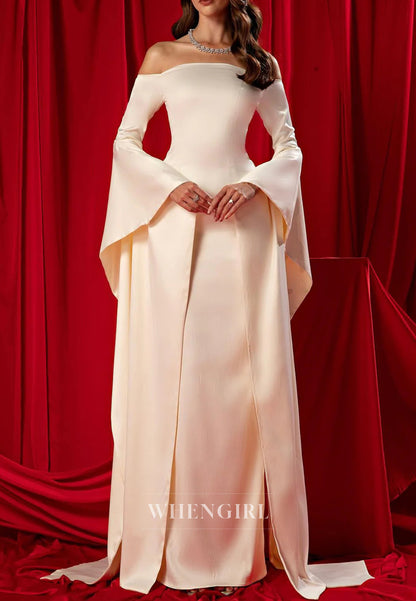 Sheath Off Shoulder Long Bell Sleeves Back Zipper Floor Length Evening Formal Dress