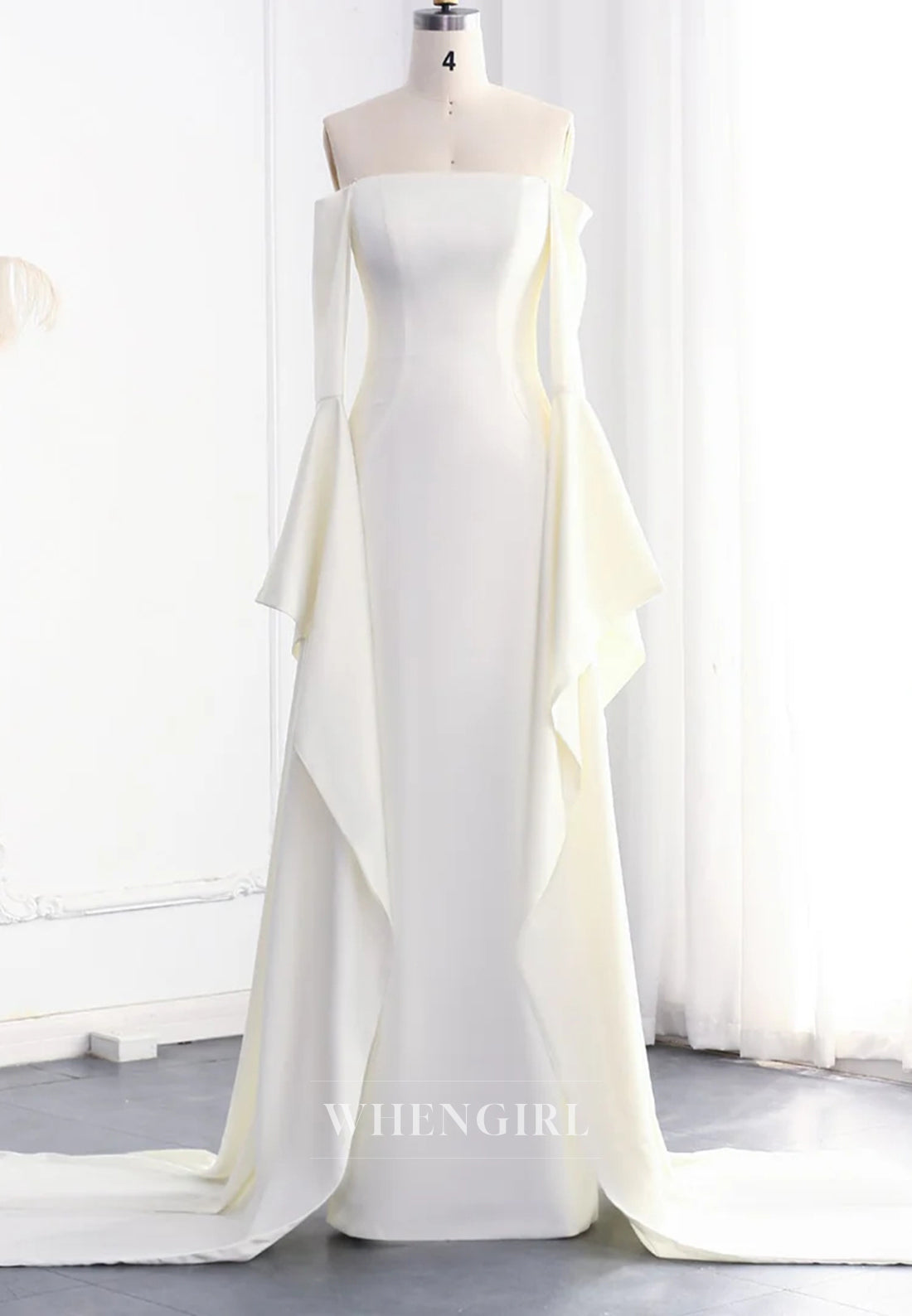 Sheath Off Shoulder Long Bell Sleeves Back Zipper Floor Length Evening Formal Dress