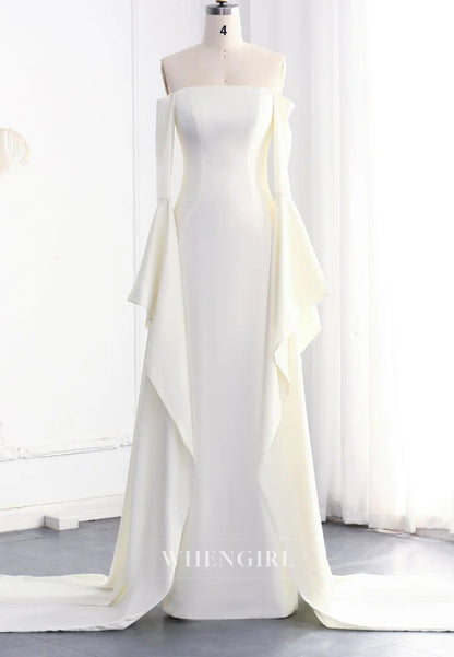 Sheath Off Shoulder Long Bell Sleeves Back Zipper Floor Length Evening Formal Dress