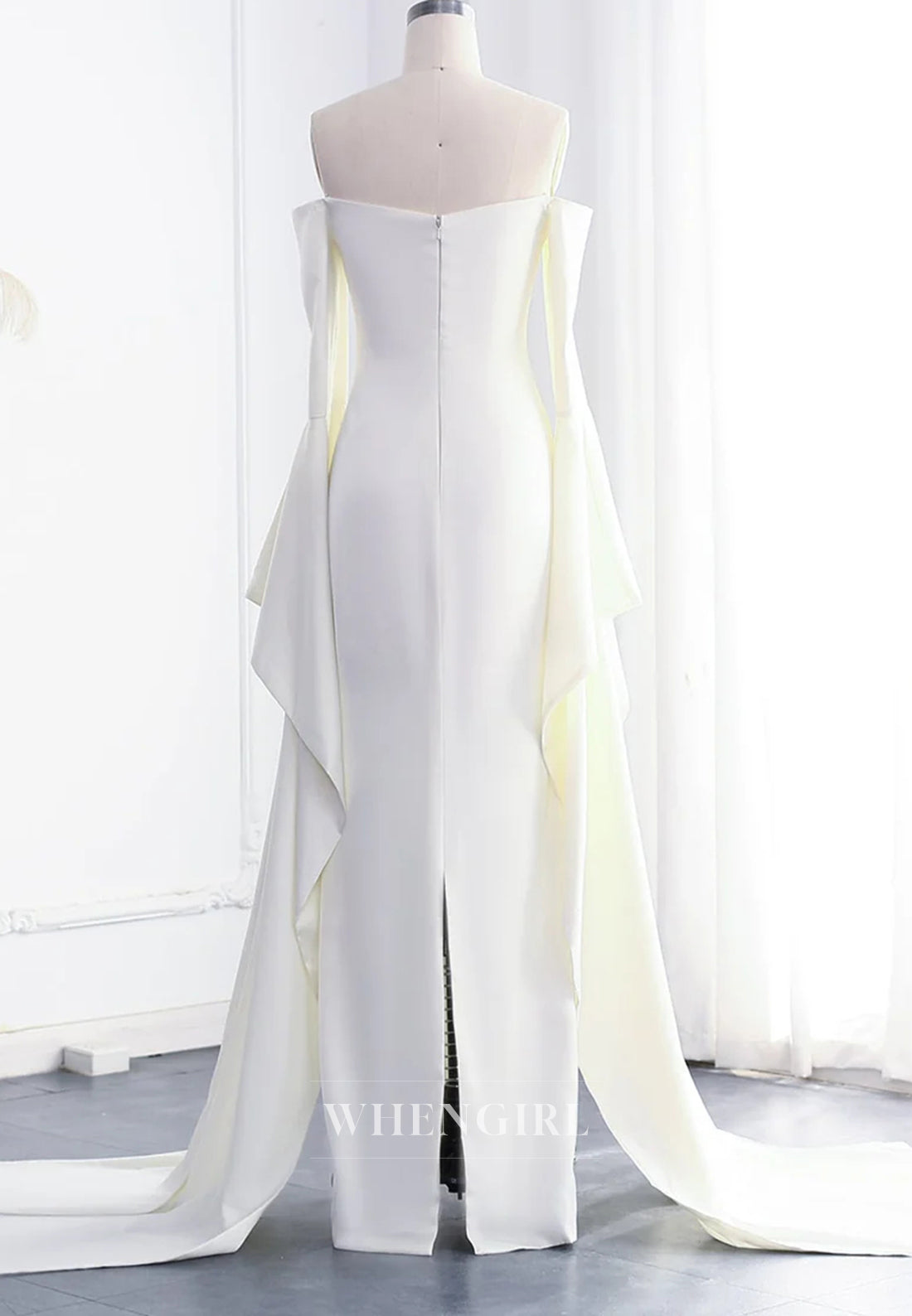 Sheath Off Shoulder Long Bell Sleeves Back Zipper Floor Length Evening Formal Dress