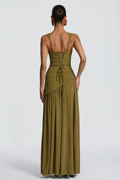 Elegant Mermaid Square Neck Green Long Prom Dress with Ruffles