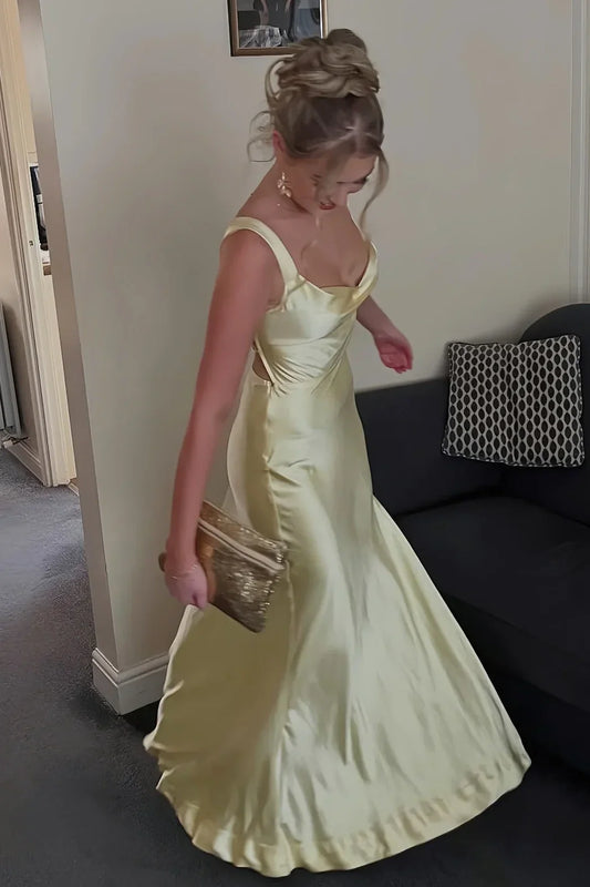 Elegant Sheath Square Neck  Long Prom Dress with Criss Cross Back