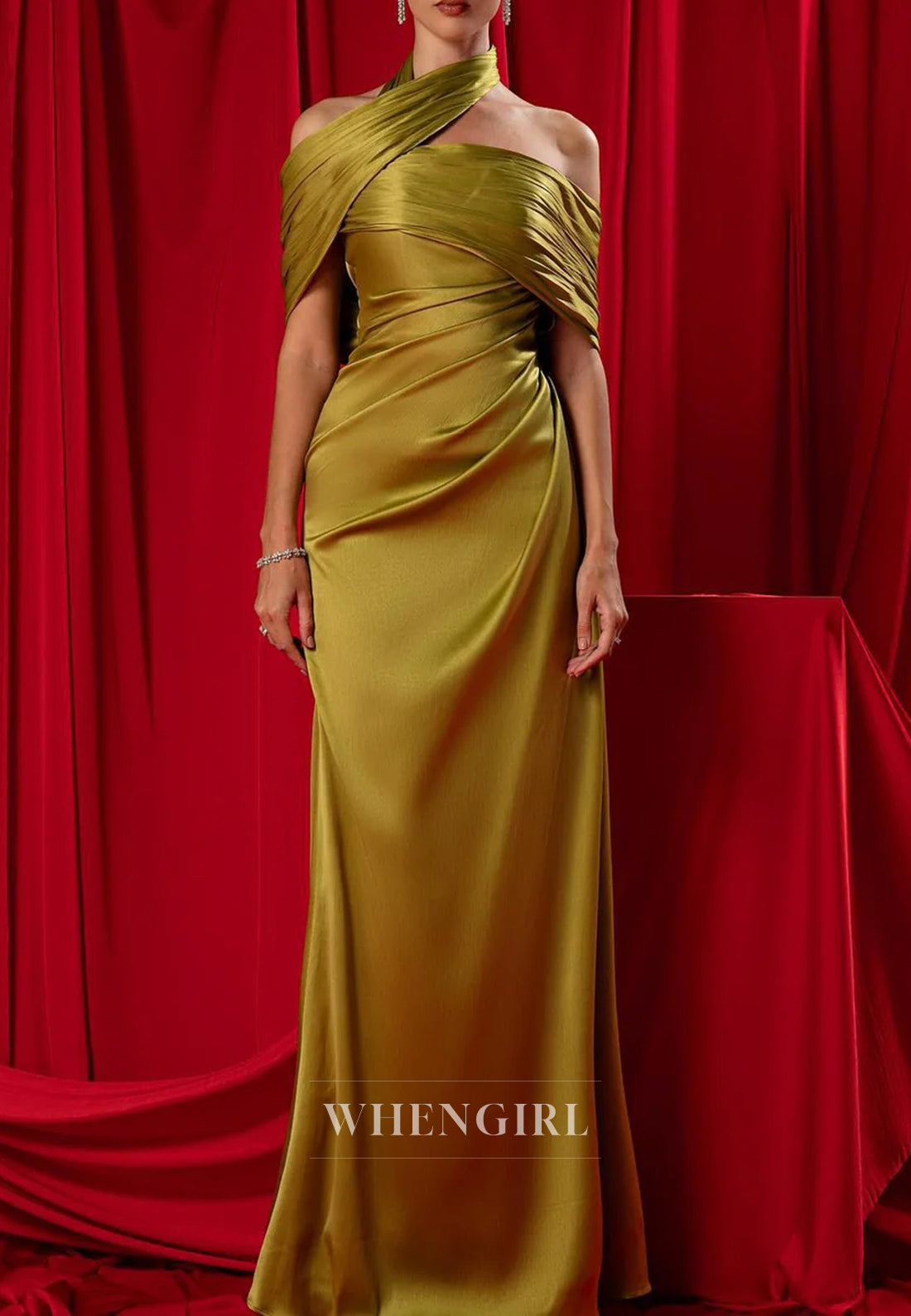 Sheath Asymmetrical Neck Pleated Back Zipper Floor Length Evening Formal Dress