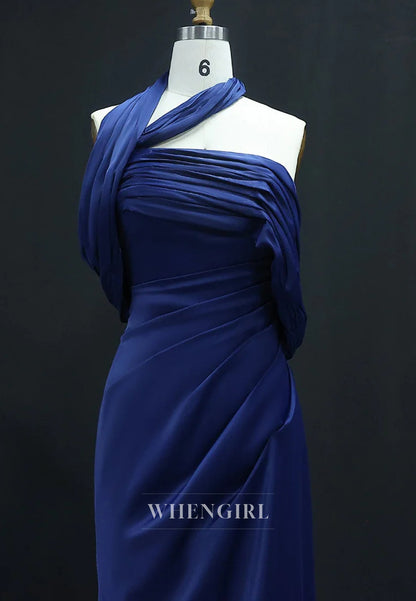 Sheath Asymmetrical Neck Pleated Back Zipper Floor Length Evening Formal Dress