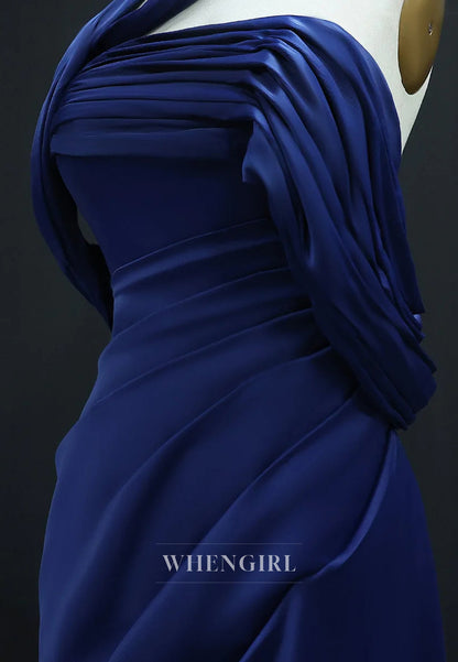 Sheath Asymmetrical Neck Pleated Back Zipper Floor Length Evening Formal Dress