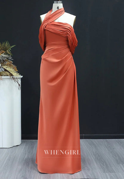 Sheath Asymmetrical Neck Pleated Back Zipper Floor Length Evening Formal Dress