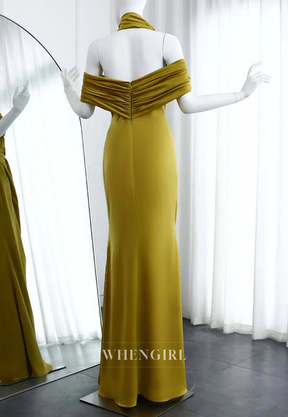 Sheath Asymmetrical Neck Pleated Back Zipper Floor Length Evening Formal Dress