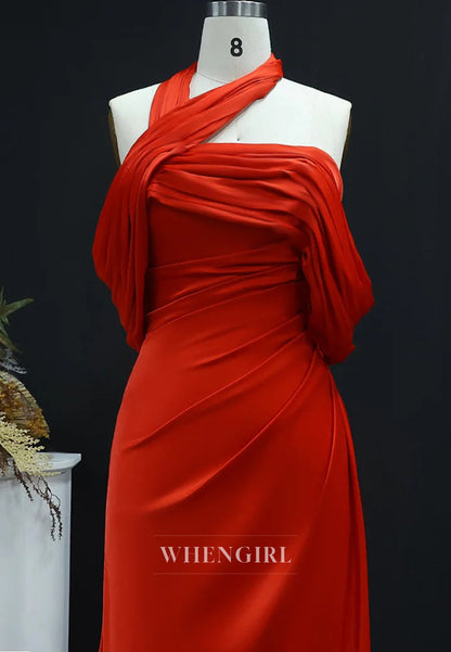 Sheath Asymmetrical Neck Pleated Back Zipper Floor Length Evening Formal Dress