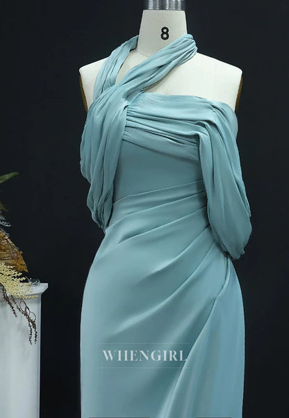 Sheath Asymmetrical Neck Pleated Back Zipper Floor Length Evening Formal Dress