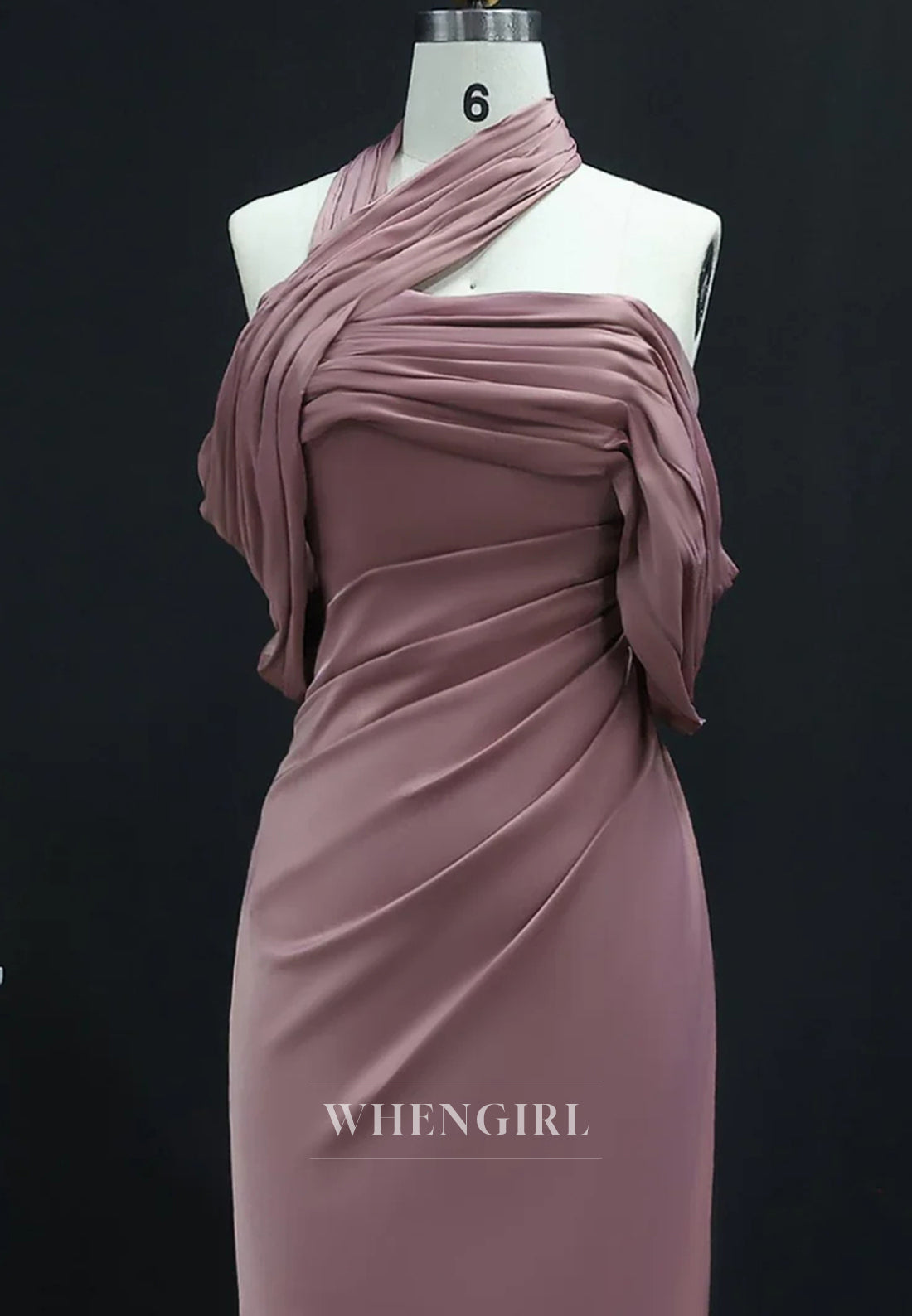 Sheath Asymmetrical Neck Pleated Back Zipper Floor Length Evening Formal Dress