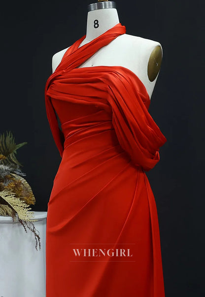 Sheath Asymmetrical Neck Pleated Back Zipper Floor Length Evening Formal Dress