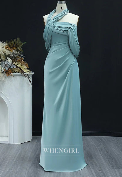 Sheath Asymmetrical Neck Pleated Back Zipper Floor Length Evening Formal Dress