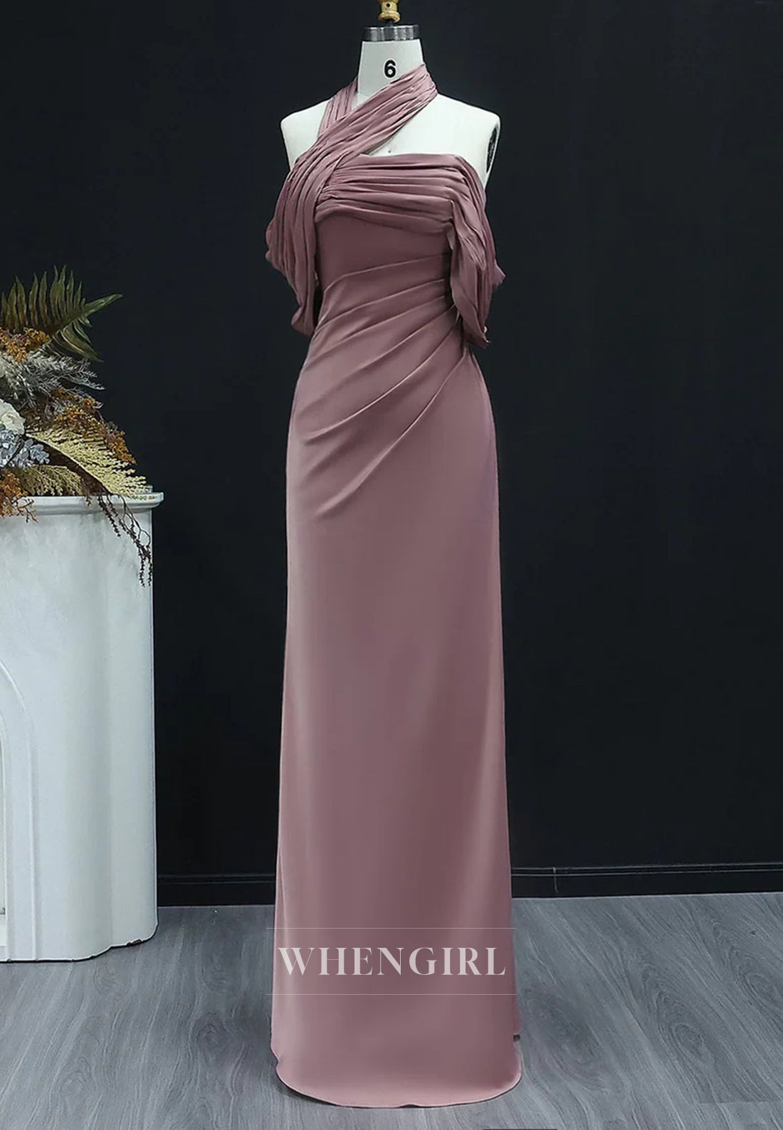 Sheath Asymmetrical Neck Pleated Back Zipper Floor Length Evening Formal Dress