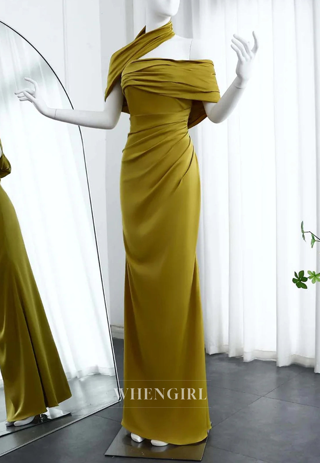 Sheath Asymmetrical Neck Pleated Back Zipper Floor Length Evening Formal Dress