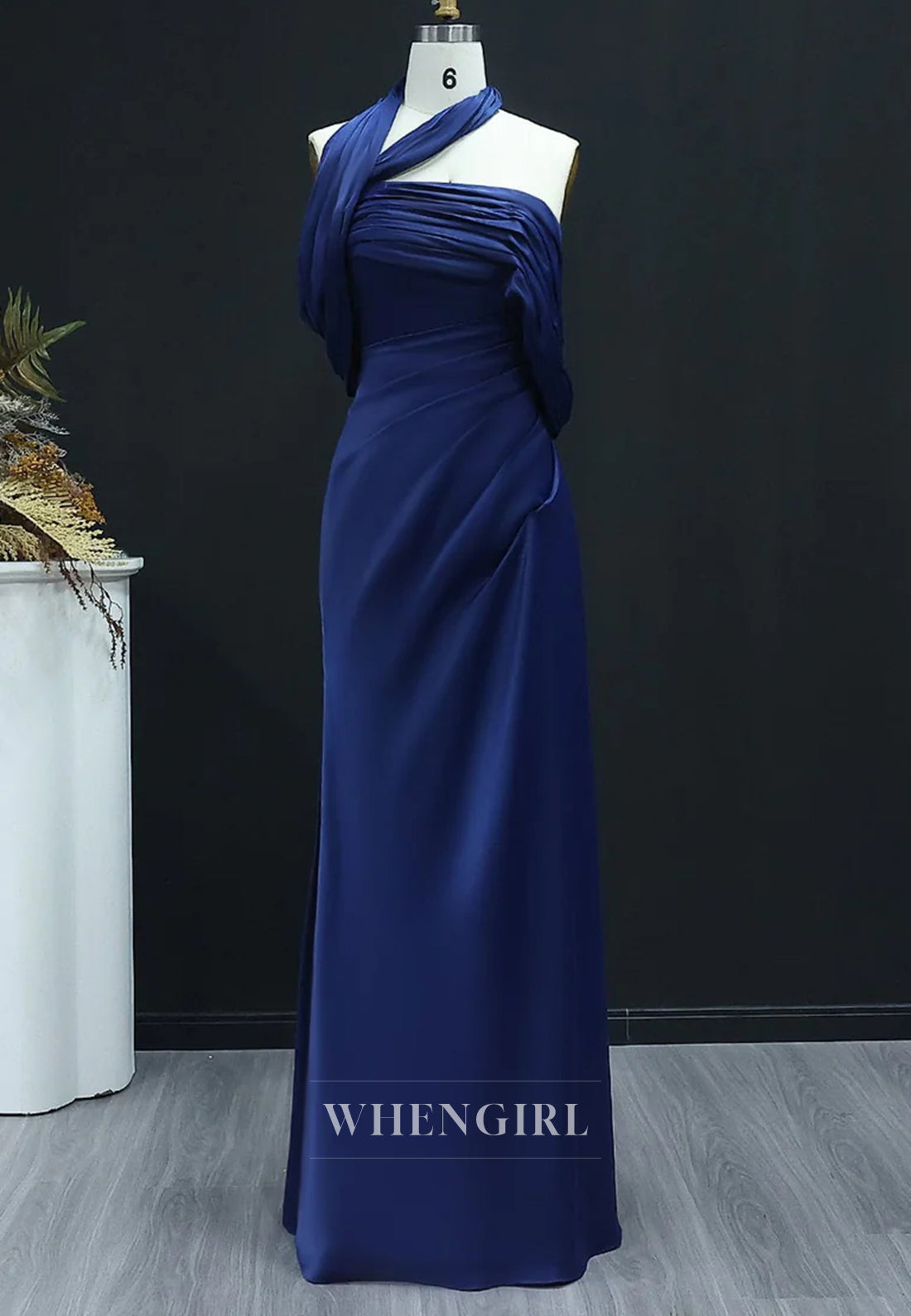 Sheath Asymmetrical Neck Pleated Back Zipper Floor Length Evening Formal Dress