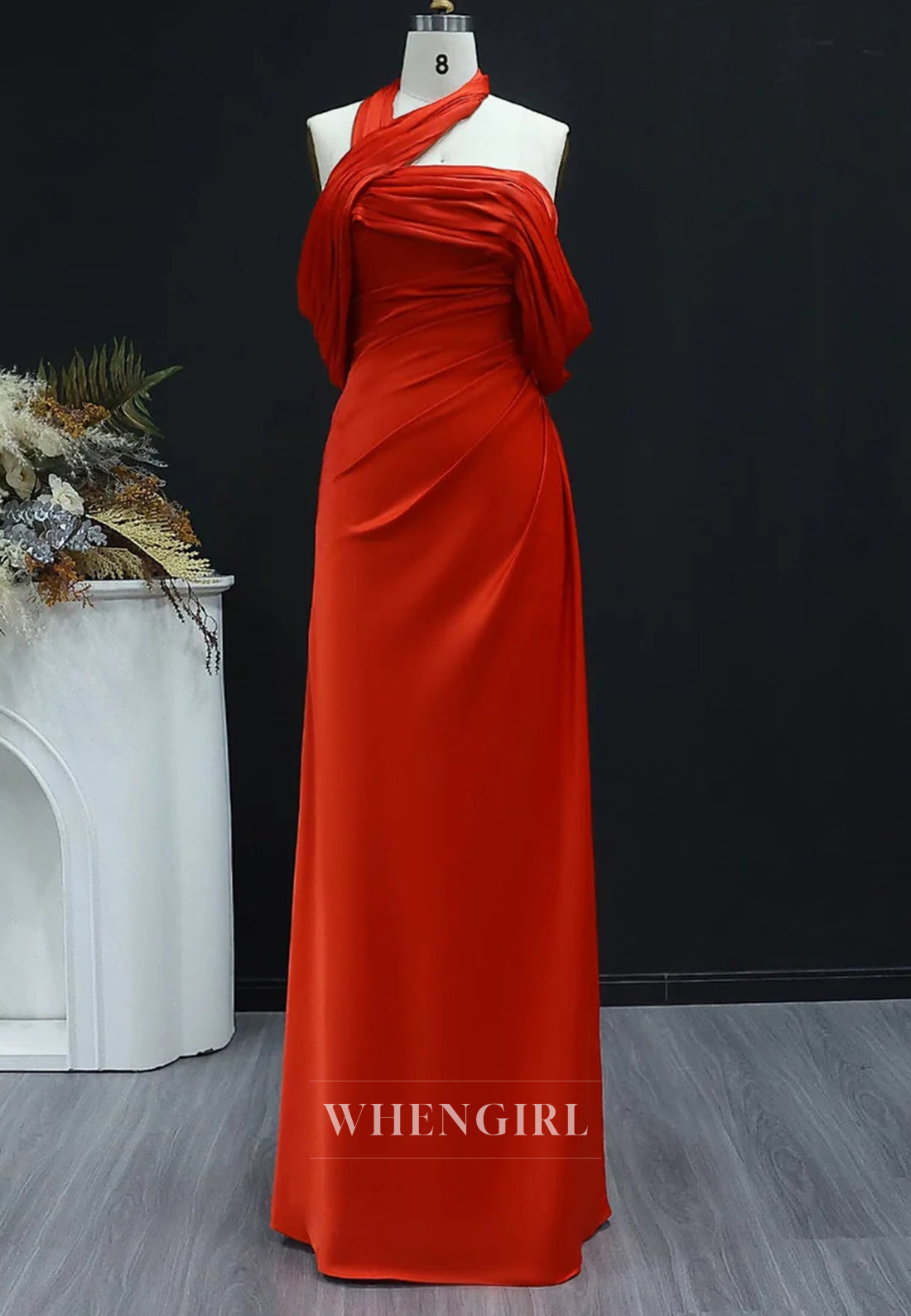 Sheath Asymmetrical Neck Pleated Back Zipper Floor Length Evening Formal Dress