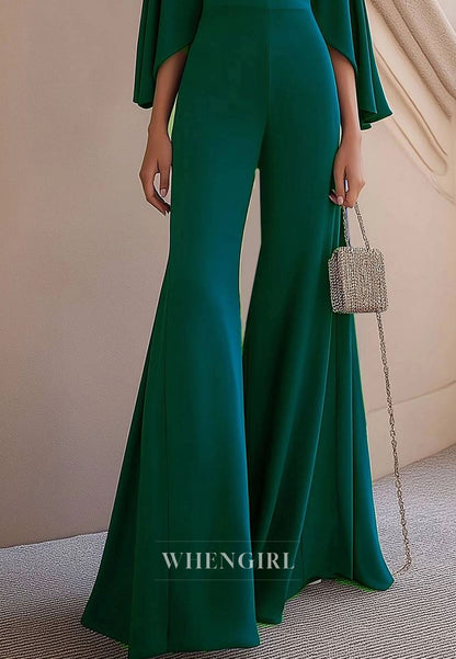 Emerald Green Evening Party Jumpsuit High Neck Fit Satin Long Jumpsuit