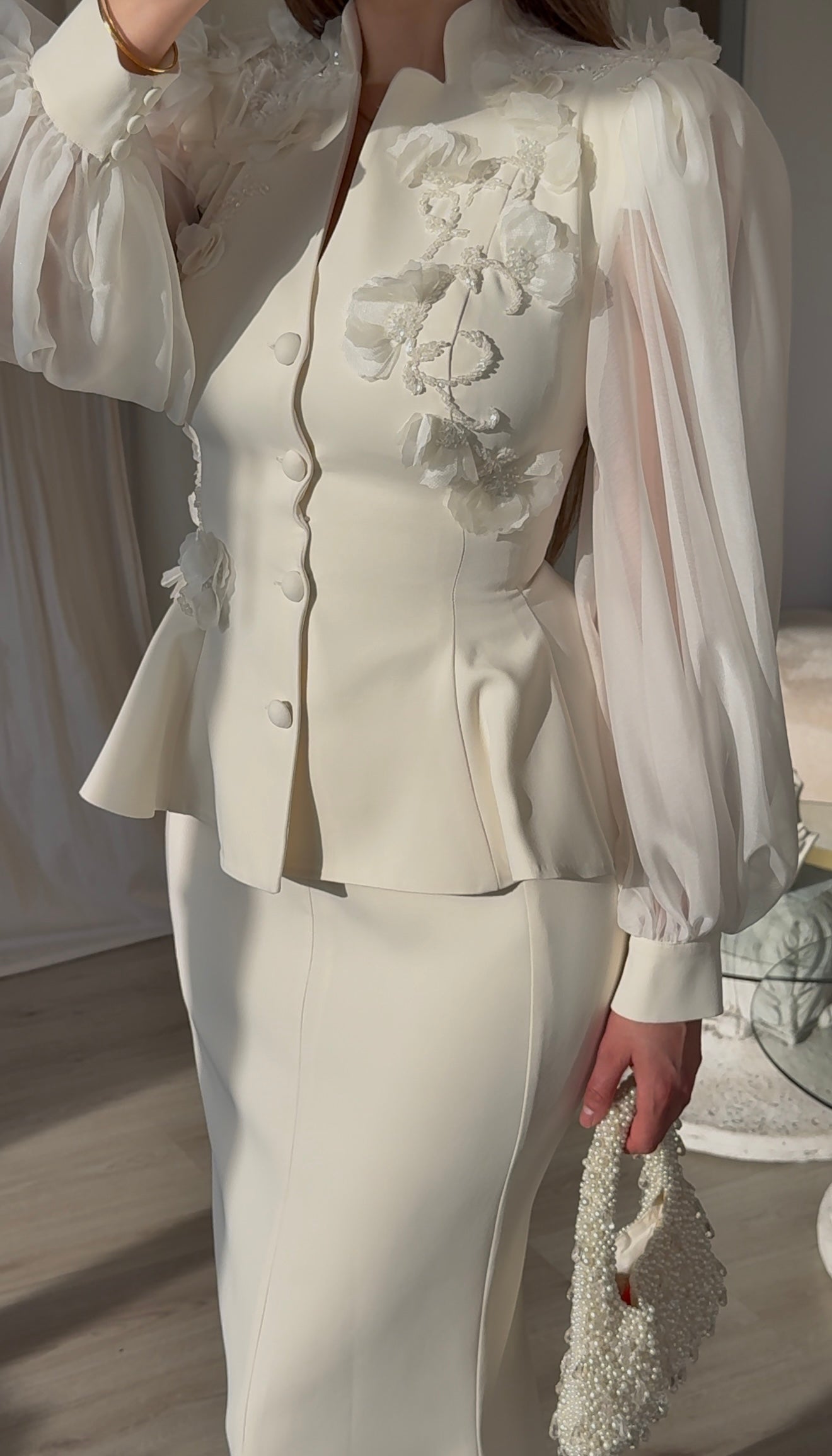 Mermaid Long Sleeves Tow Pieces Appliqued Wedding Dress