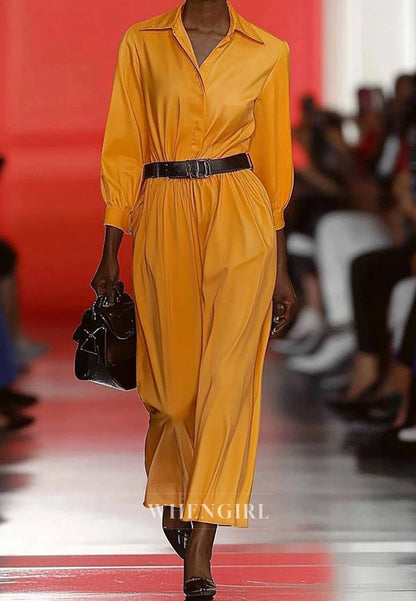 Daily Going Out Jumpsuit Long Sleeves Light Loose Belted Pleats Jumpsuit