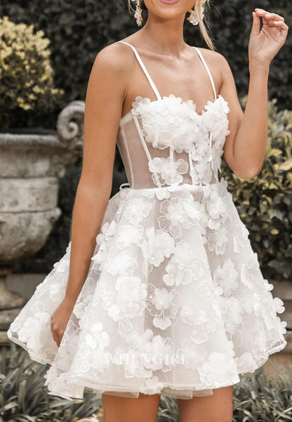 A-Line Sweetheart Appliqued Spaghetti Straps Lace Up Short Wedding Dress