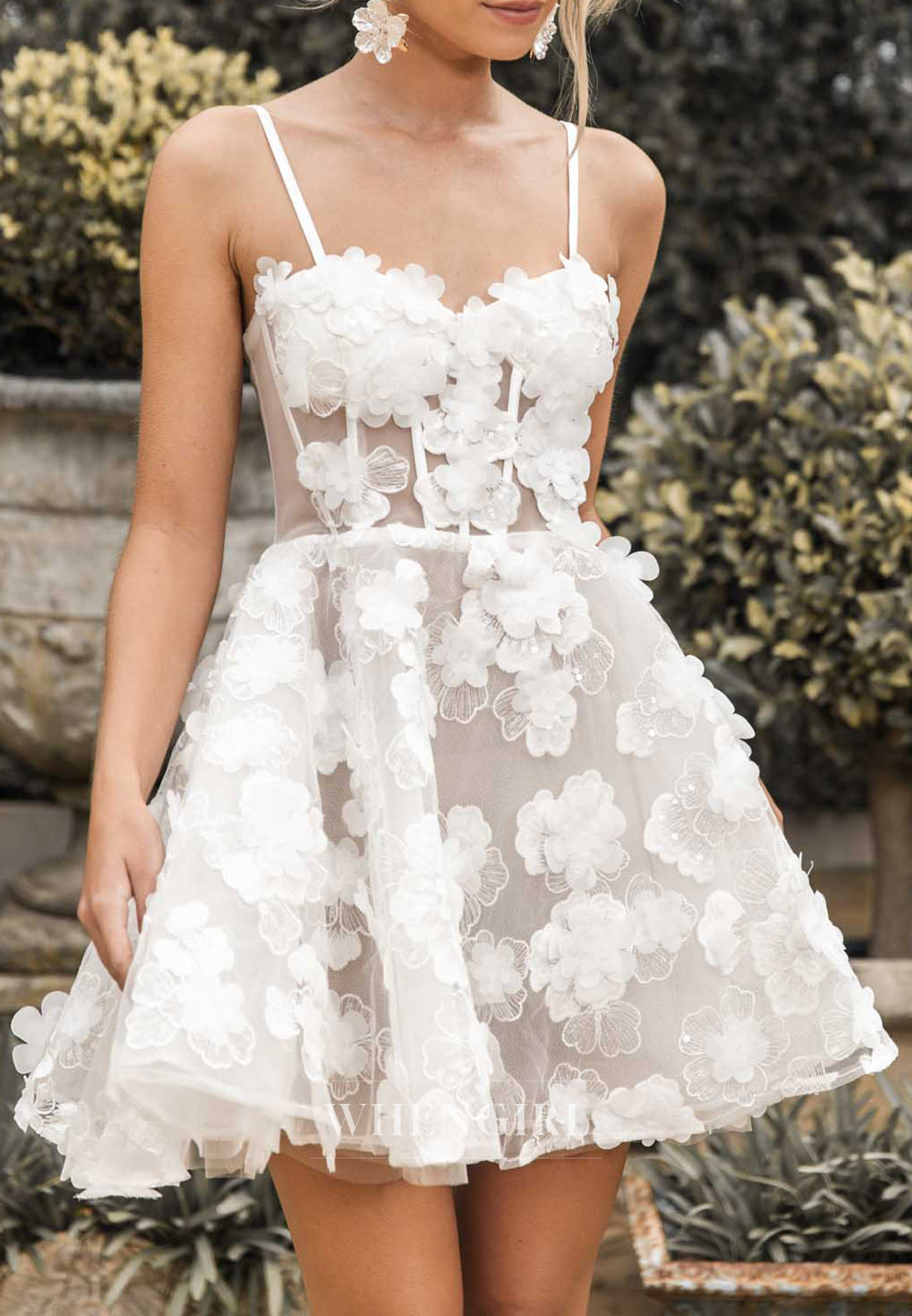 A-Line Sweetheart Appliqued Spaghetti Straps Lace Up Short Wedding Dress
