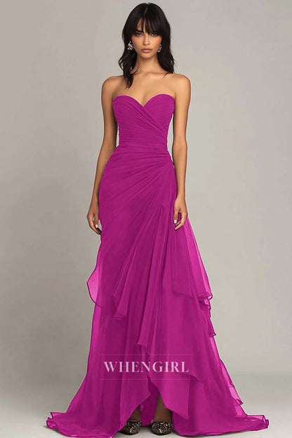 Elegant Sweetheart Sheath Gala Dresses Pleated Lace Party Prom Dress with Train