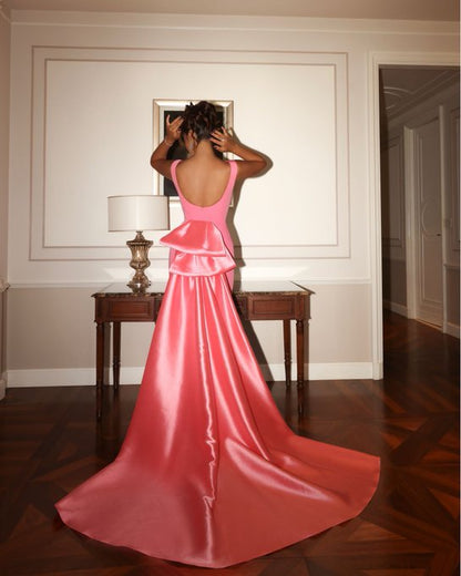 Pink Sheath Appliques Party Dress Sleeveless Bowknot Evening Gown