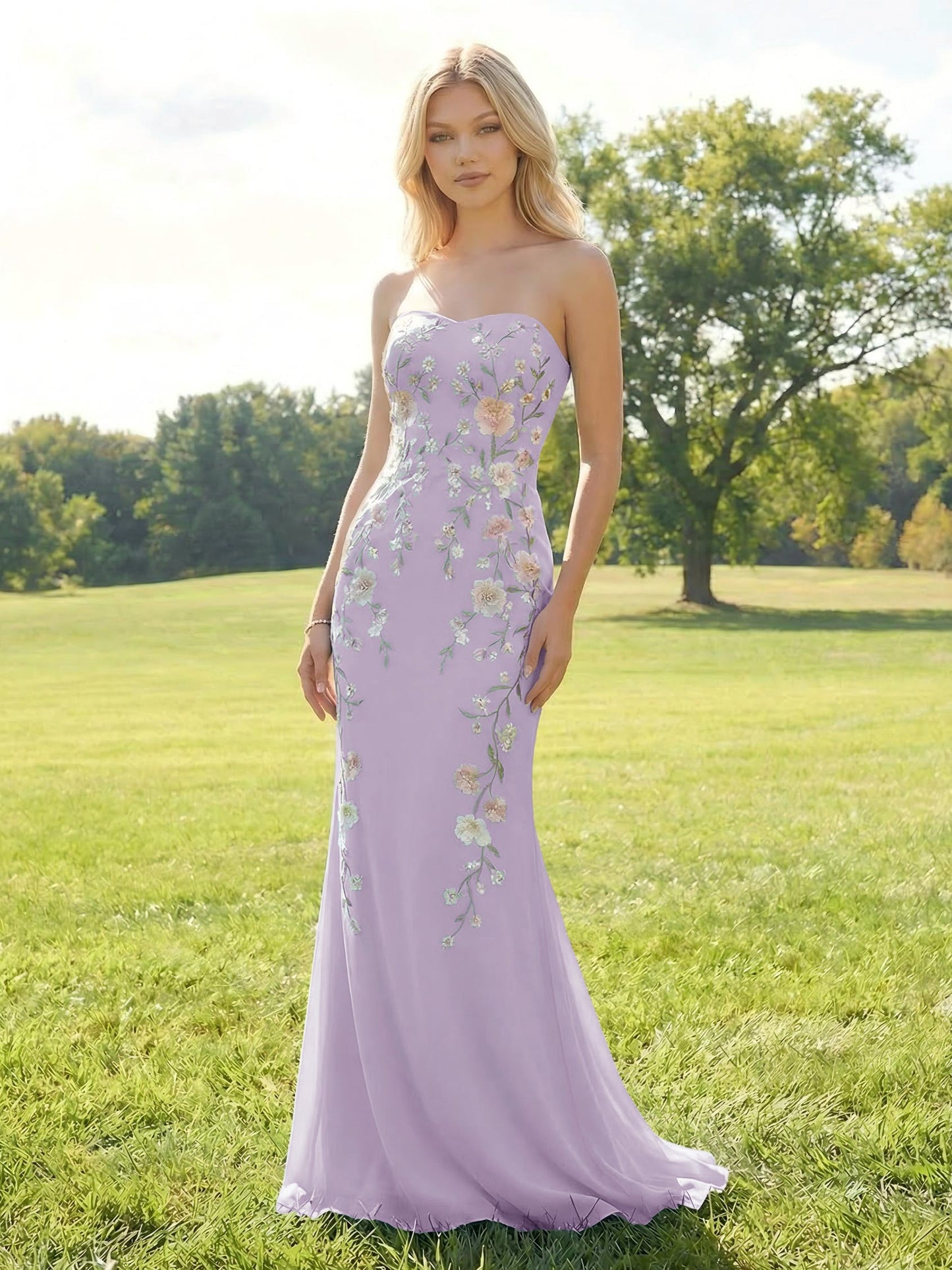 Elegant Embroidered Evening Gown Strapless Floral Bridesmaid Dresses