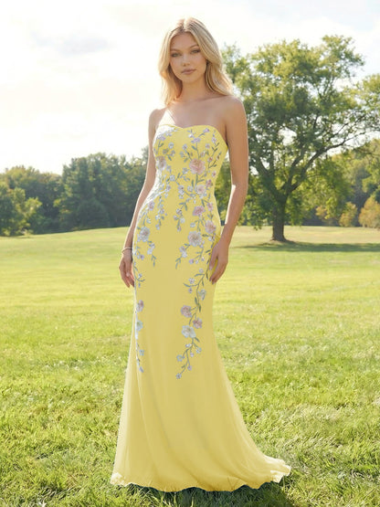 Elegant Embroidered Evening Gown Strapless Floral Bridesmaid Dresses