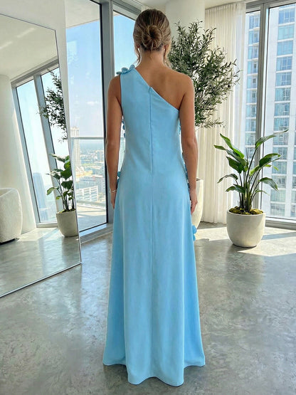 Column One Shoulder 3D Flowers Formal Dress