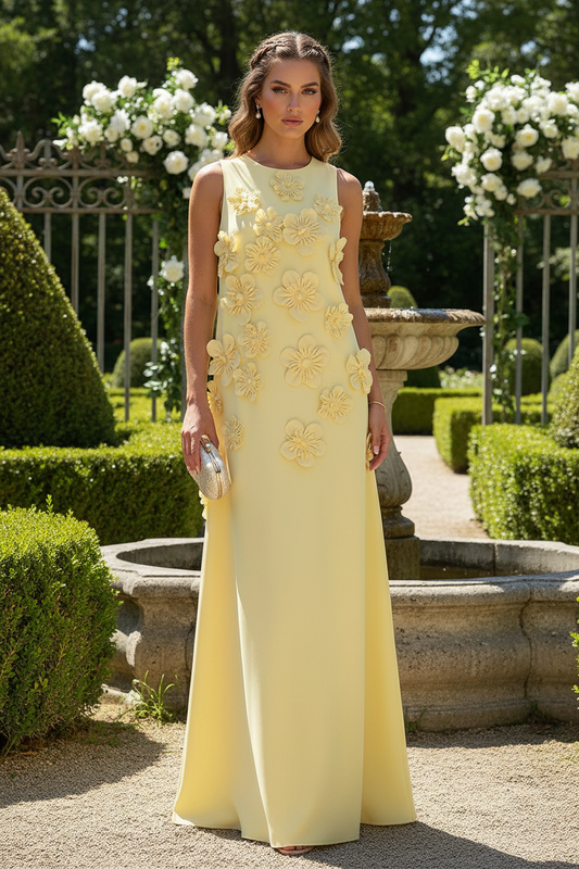 Column Sleeveless Crew Neck 3D Flowers Formal Dresses