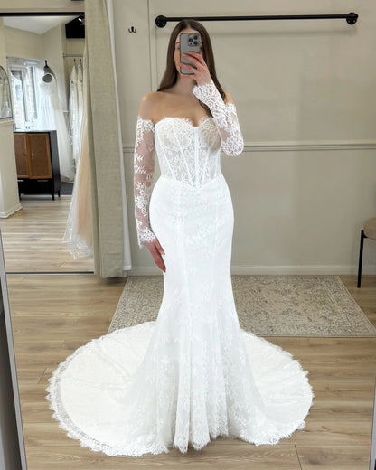 Mermaid Sweetheart Long Sleeves lace Court Train Wedding Dress