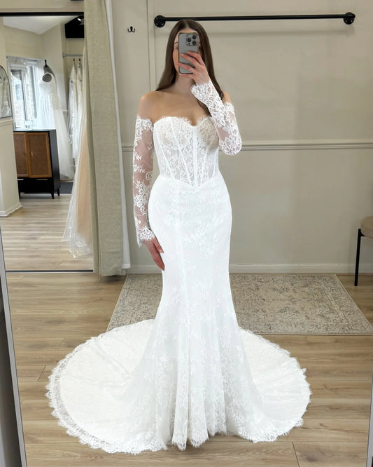 Mermaid Sweetheart Long Sleeves lace Court Train Wedding Dress